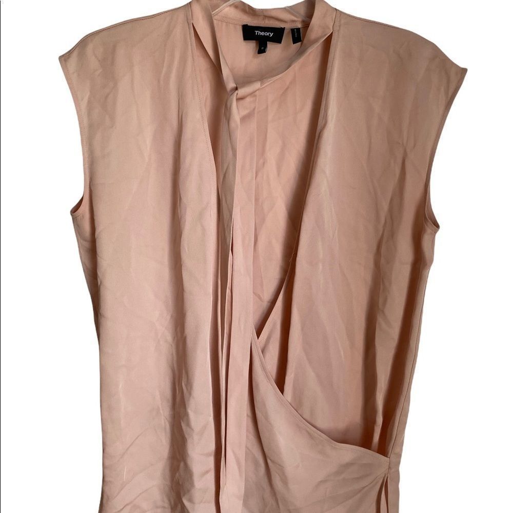 Theory blouse silk faux wrap tie neck pink - Picture 3 of 5